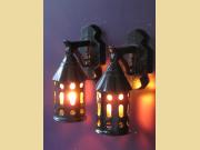Pair c.1918 Cast Iron Porch Lights Bungalow Storybook style