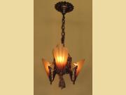 ON HOLD Three Shade Bronze Chandelier with Brown Tip Shades