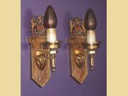 Pair Bronze Heraldic  Single Candle Wall Sconces with Unicorn & Lion Original finish and Patina