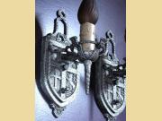1920s Pair Heraldic / Tudor Wall Sconces in Pewter