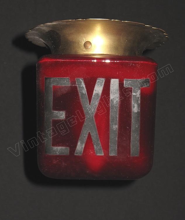 Red glass exit glass shade antique red exit sign