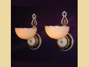 Pair Vintage Mid-Century Deco Custard Slip Shade Sconces