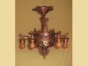 1920s Solid Bronze Spanish Revival 6 Light Chandelier Original Finish and Patina