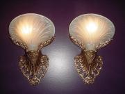 Single Only  c.1910 Antique Art Nouveau Lighting Sconces. Signed Conneau. Vintage original light sha