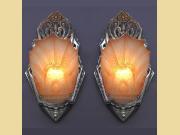 Wonderful Pair Vintage Art Deco Polished Original Nickel Sconces