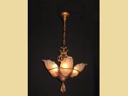 1930s Vintage Art Deco Slip Shade Antique Lighting Chandelier