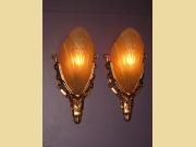 1930s Cast Iron Pair Slip Shade Wall Sconces 5 pair available priced per pair