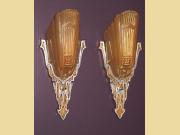 Art Deco Inspired Slip Shade Wall Sconces with Stylized Stork