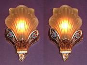 Pair Gorgeous Deco Slip Shade Sconces