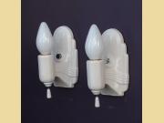 Streamlined white porcelain vintage wall lighting fixtures. Priced for pair