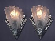Vintage Polished Aluminum Deco Slip Shades with Frosted Glass 2 pair available, priced per pair