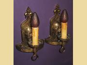 Vintage Pair Revival / Heraldic Brass Wall Sconces