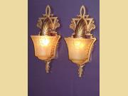 Pair Beardslee Vintage Original Wall Sconces with Original Antique Glass.