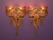 Pair 1920s Tudor Gothic Sconces with New Mica Shade ADA