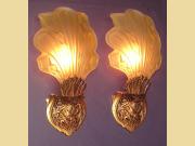 Rare Pair Vintage Art Deco Slip Shade Wall Sconces