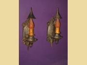 Pair Vintage Storybook Style Sconces Hammered Finish