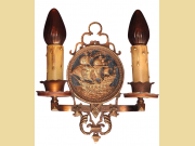 2 Pair Two Light Tall Ship Sconces in Bronze Original Finish and Patina Priced per pair