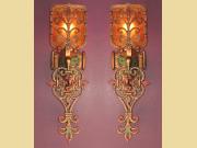 Pair Large Spanish Revival Sconces with Original Mica Shields