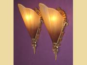 Vintage Bronze Slip Shade Sconces with Original Brown Tip Shades