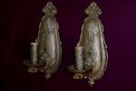Pair Antique Pewter Finished Arts & Crafts Light Fixtures. Vintage cast iron lighting fixtures