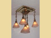 1904 Antique Shower Arts & Crafts Lighting Fixture. Original vintage light shades